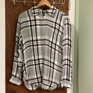 Joules Laurel Stripe Longline Button Front Shirt black grey w/ thin pink lines